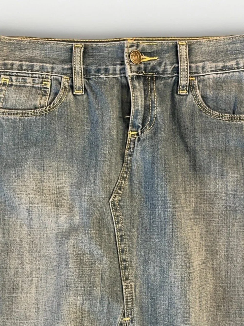 Old Navy Denim Long Skirt Womens Size 0 Medium Wash Front Slit Y2k Western